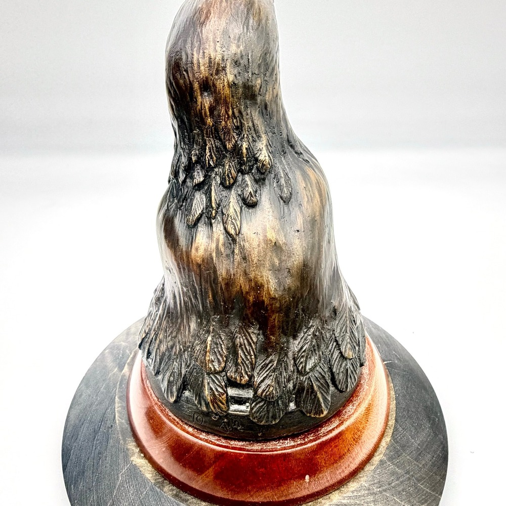 Heavy Cast Brass Bronze Bald Eagle Head Bust Sculpture USA Wood Base 8"‎ - Picture 12 of 16